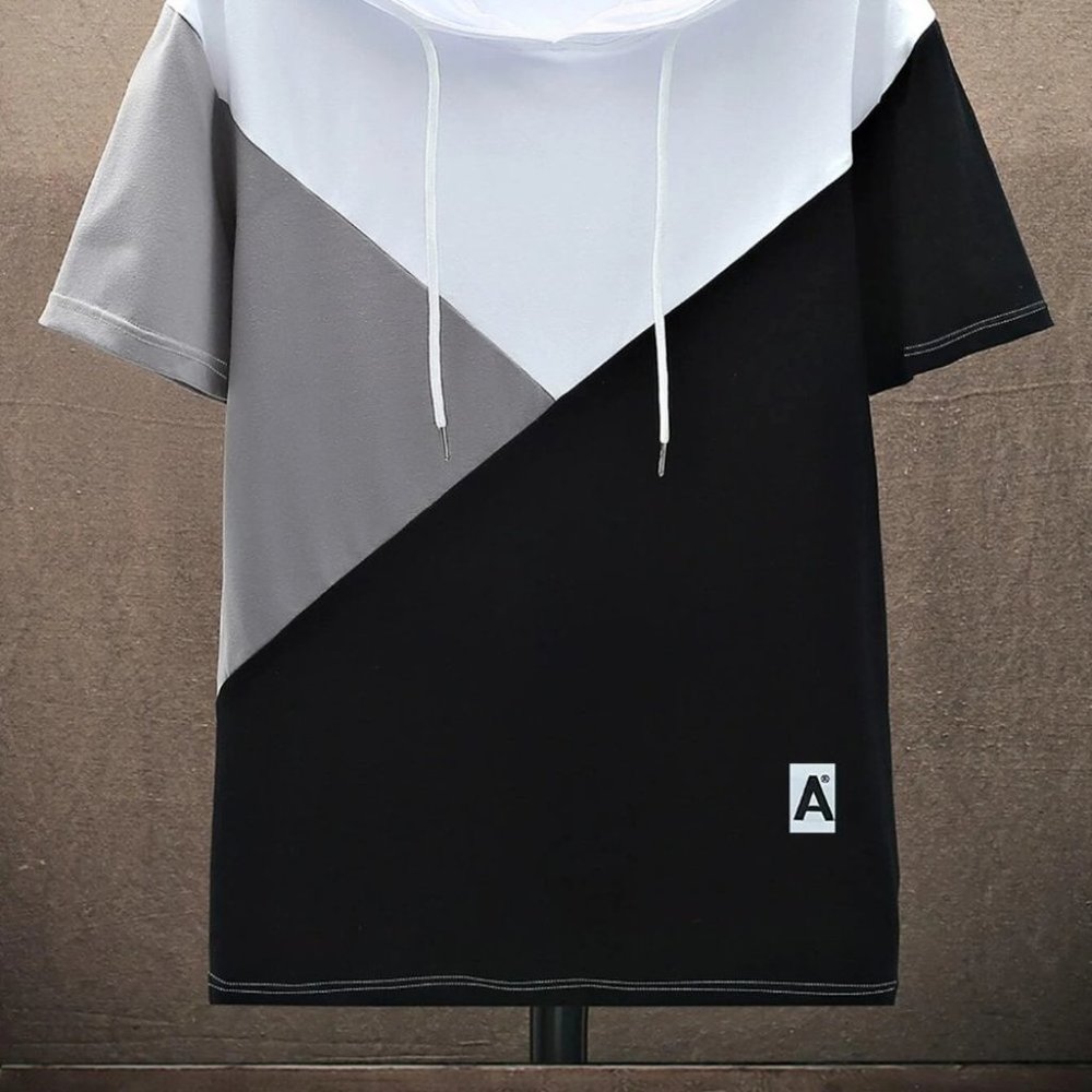 Casual Men's Contrast Colorblock Hooded Tee - Picture 2 of 8